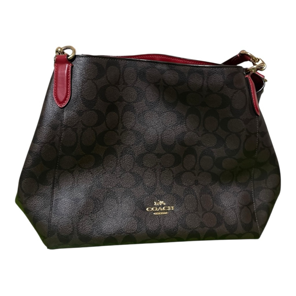 Women's Coach Brown Monogram Red Trim Shoulder Bag One Size